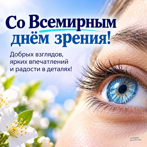 Открытка «Со Всемирным днём зрения, голубой глаз крупным планом»