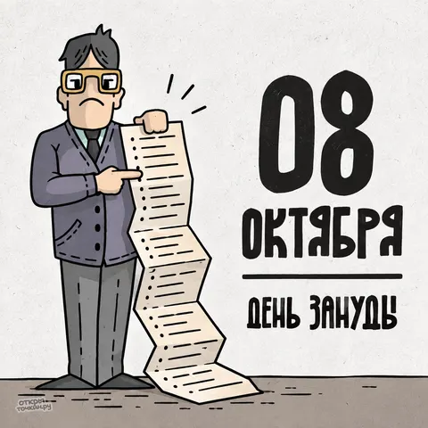 Открытка «День зануды 8 октября, длинный список замечаний»
