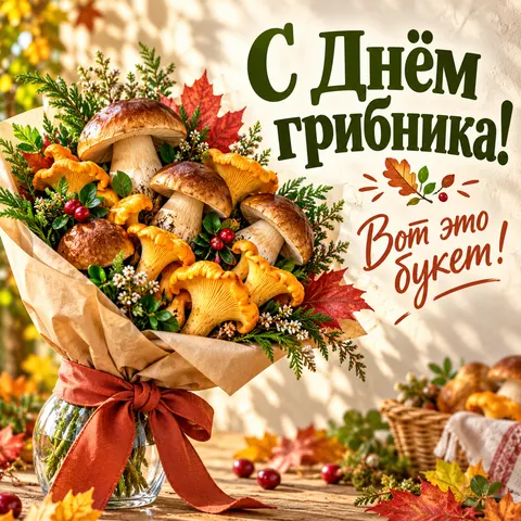 Открытка Всемирный день грибника Букет С Днем грибника