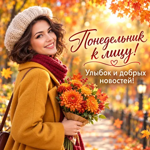 Открытка «Доброе утро» — Осенний понедельник с улыбкой