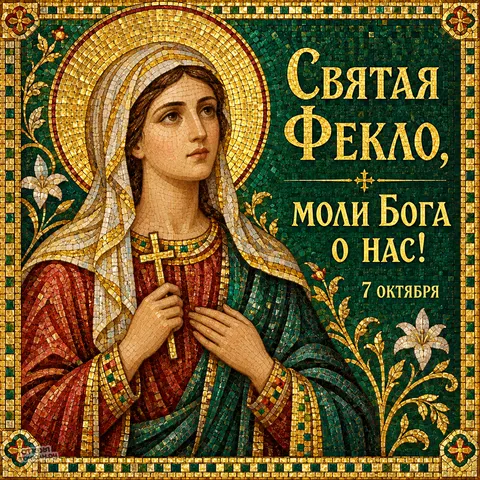 Открытка «Святая Фекла Иконийская, икона на зелёной мозаике» — Равноапостольная Фекла Иконийская