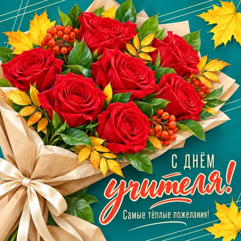Открытка День учителя Букет с днем учителя