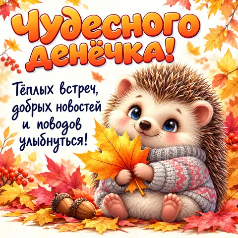Открытка Хорошего дня Чудеснного денечка с ёжиком