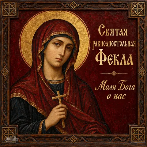 Открытка «Равноапостольная Фекла Иконийская, икона в деревянной раме»