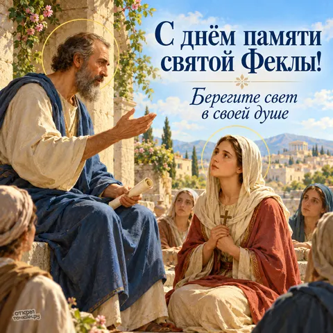 Открытка «Святая Фекла и апостол Павел, свет веры» — Равноапостольная Фекла Иконийская