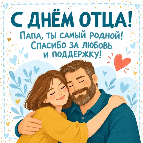 Открытка «С днём отца, папа и взрослая дочь обнимаются»