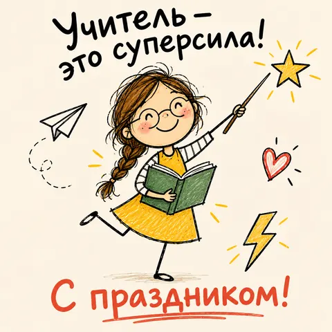 Открытка День учителя Учитель это суперсила
