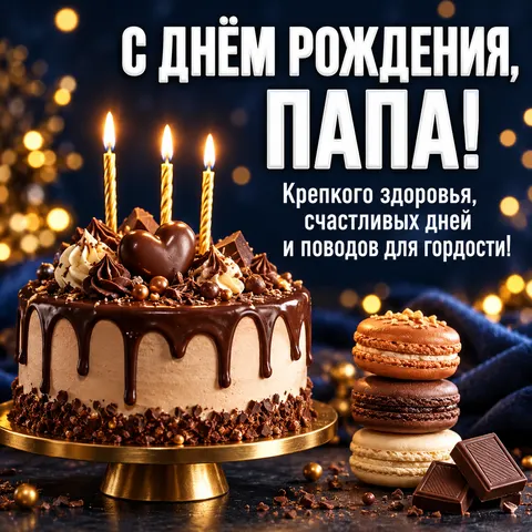 Открытка День рождения Сапфировая открытка с тортом для папы