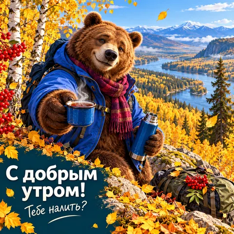Медведь с кофе, с добрым утром!