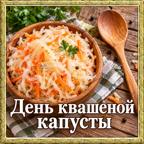 Открытка «День квашеной капусты, деревянная миска в оливковой раме»