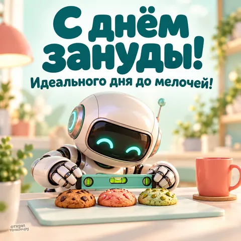 Открытка «С днём зануды, робот выравнивает печенье»