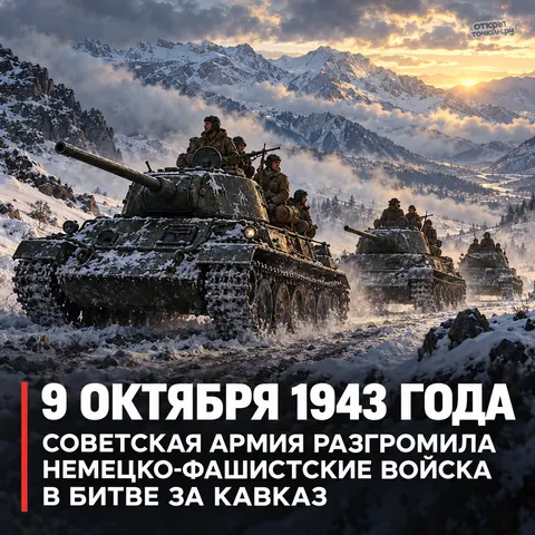 Открытка «Битва за Кавказ 9 октября 1943 года, танки в горной долине» — День разгрома советскими войсками немецко-фашистских войск в битве за Кавказ