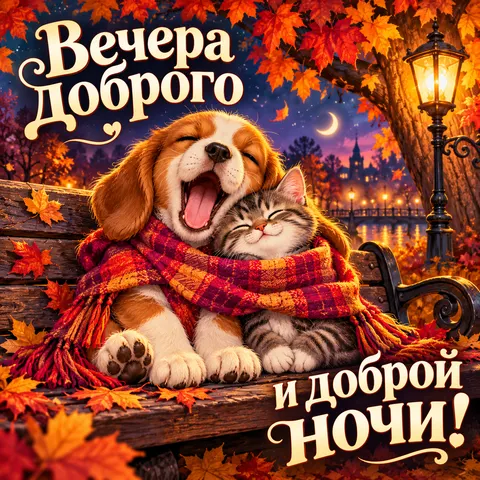 Открытка Спокойной ночи Вечера доброго и доброй ночи