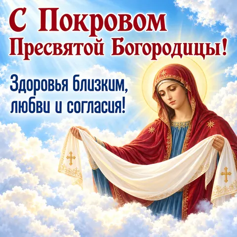Открытка «Богородица с белым покровом» — Покров Пресвятой Богородицы